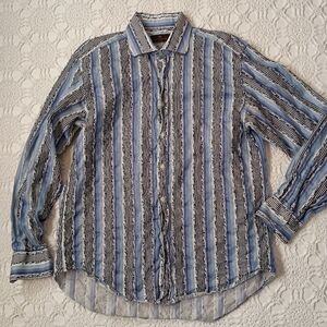 Striped Blue and White Button-Up Shirt